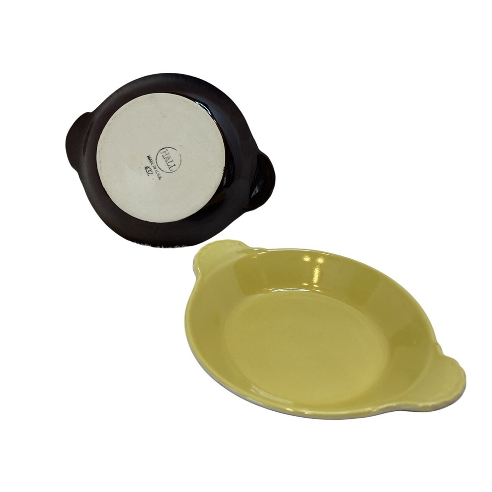 2 Vintage Hall Pottery Individual Au Gratin Baking Dish‎ 432 Brown